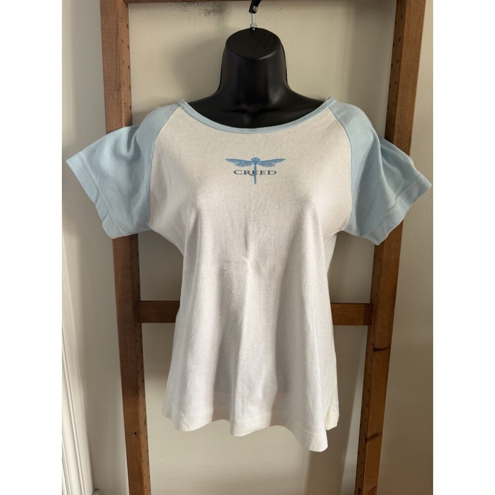 Vintage Y2K Creed Band Womens Baby Tee Raglan Dragonfly Alore USA Made